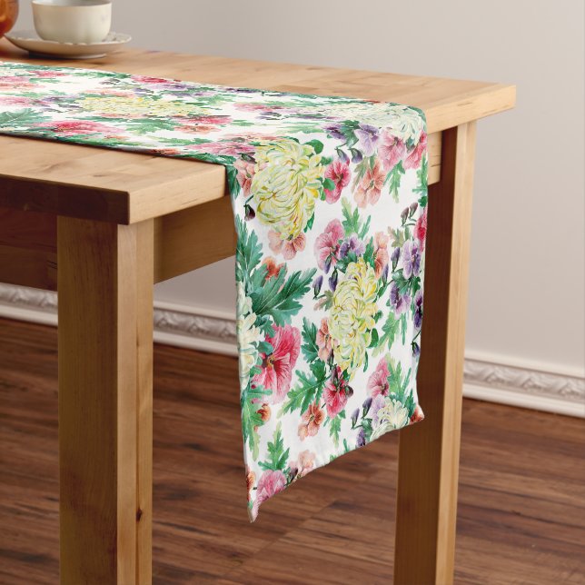 Colourful Summer flowers pattern Long Table Runner (In Situ)