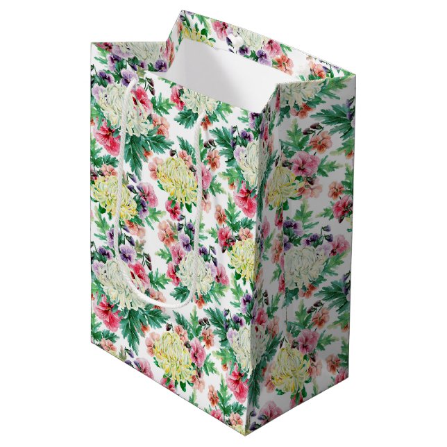 Colourful summer flowers pattern medium gift bag (Front Angled)
