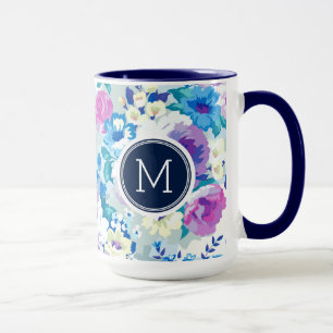 Colourful Summer Flowers Pattern Monogram Mug