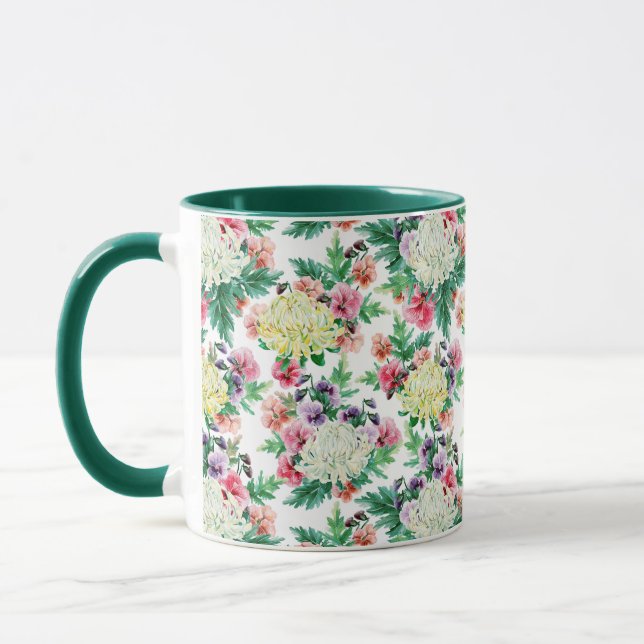 Colourful Summer flowers pattern Mug (Left)