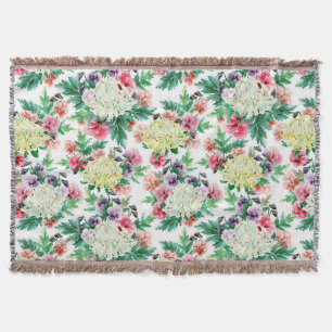 Colourful summer flowers pattern throw blanket