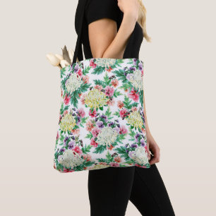 Colourful summer flowers pattern tote bag