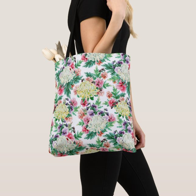 Colourful summer flowers pattern tote bag (Close Up)