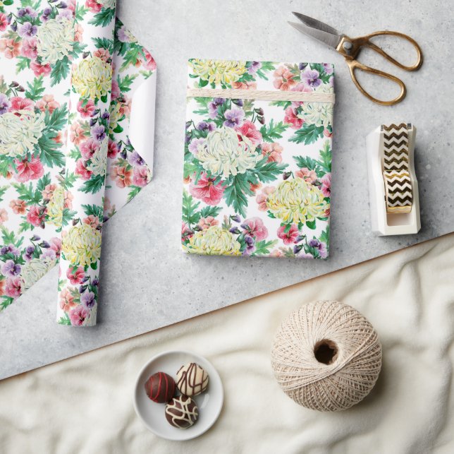 Colourful summer flowers pattern wrapping paper (Crafts)