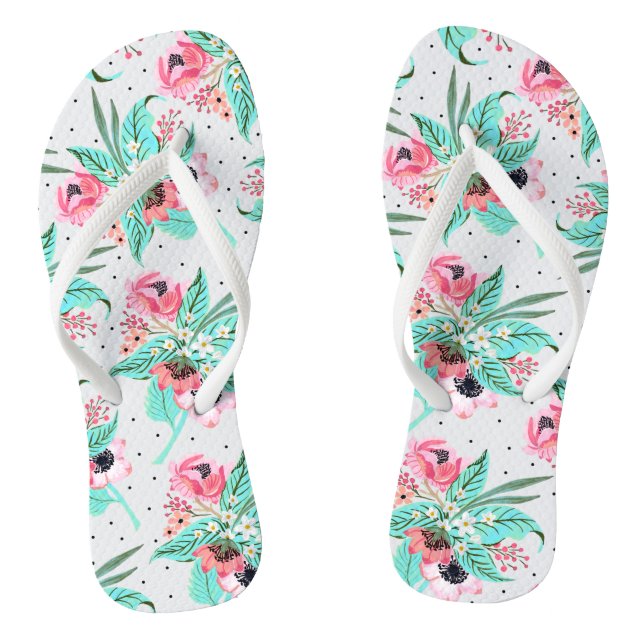 Colourful Summer Flowers, Slim Straps Flip Flops (Footbed)