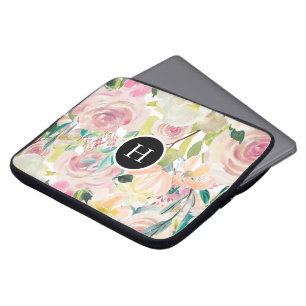 Colourful summer.flowers watercolors monogram laptop sleeve