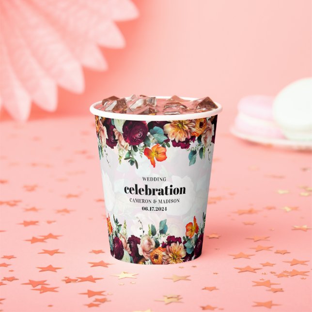 Colourful Summer Flowers Wedding Paper Cups (Insitu)