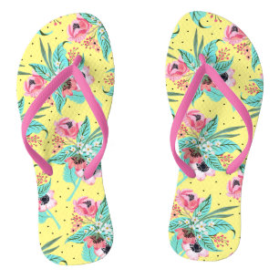 Colourful Summer Flowers, Yellow Flip Flops