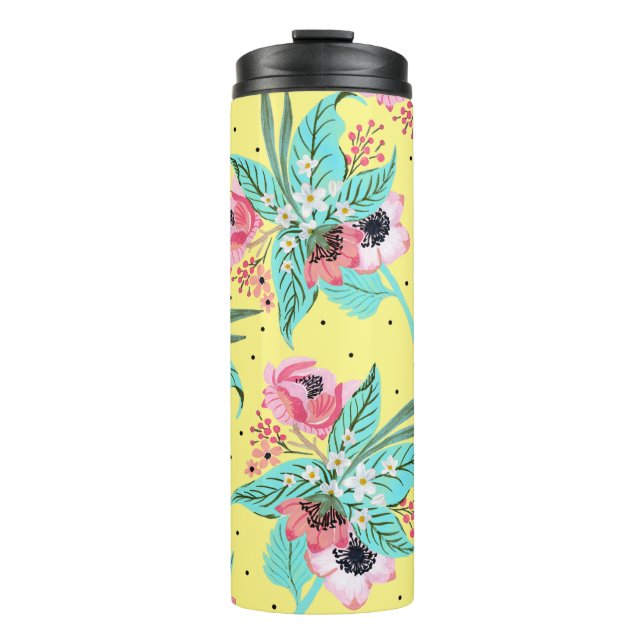 Colourful Summer Flowers Yellow Thermal Tumbler (Front)