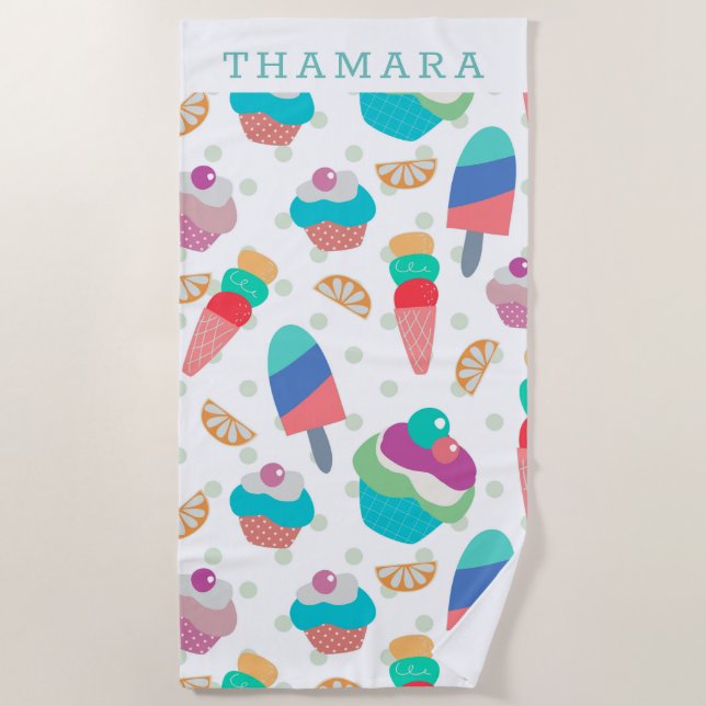 Colourful summer food seamless pattern beach towel (Front)