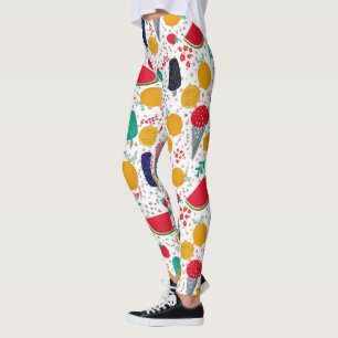 Colourful summer foods & flowers collage leggings