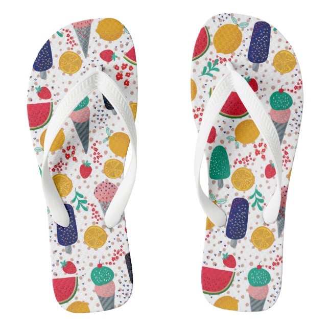 Colourful summer foods & tropical flowers collage flip flops (Footbed)