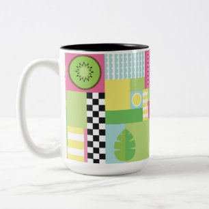 Colourful summer fruit mosaic, fun watermelon kiwi Two-Tone coffee mug