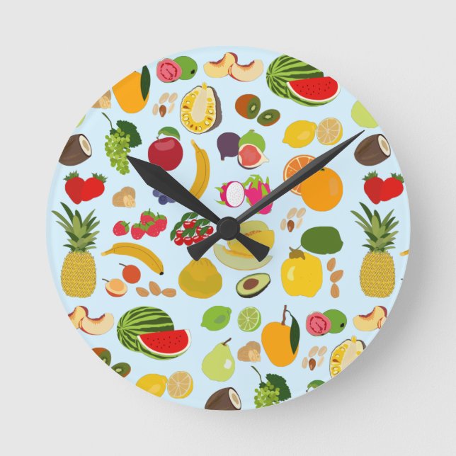 Colourful Summer Fruit Pattern Kitchen Round Clock (Front)