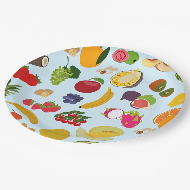 Colourful Summer Fruit Pattern Paper Plate (Angled)