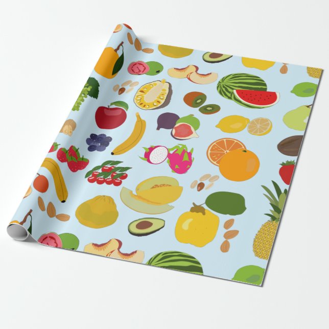 Colourful Summer Fruit Pattern Wrapping Paper (Unrolled)