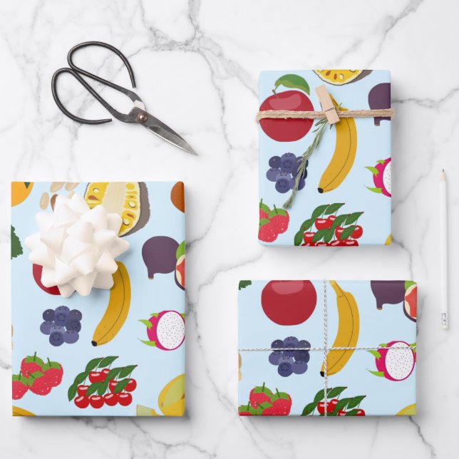 Colourful Summer Fruit Pattern Wrapping Paper Sheet (Front)
