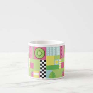 Colourful summer fruit pink green yellow mosaic espresso cup