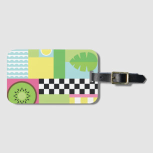 Colourful summer fruit pink green yellow mosaic luggage tag