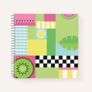 Colourful summer fruit pink green yellow mosaic notebook