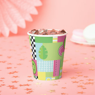 Colourful summer fruit pink green yellow mosaic paper cups