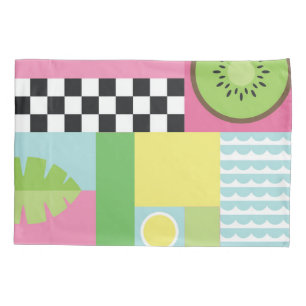 Colourful summer fruit pink green yellow mosaic pillowcase