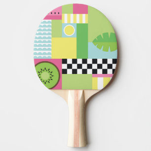Colourful summer fruit pink green yellow mosaic  ping pong paddle
