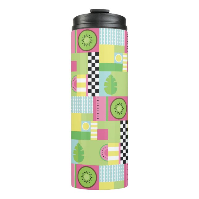 Colourful summer fruit pink green yellow mosaic  thermal tumbler (Front)