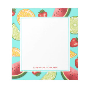 Colourful Summer Fruits On Blue With Custom Text Notepad