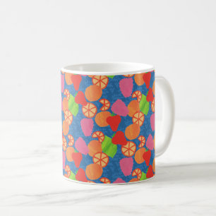 Colourful Summer Fruits Pattern on Deep Blue Coffee Mug