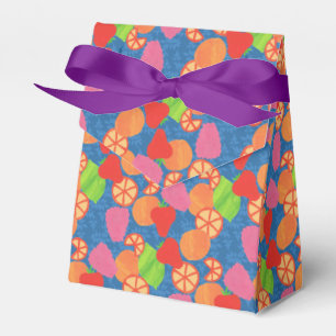Colourful Summer Fruits Pattern on Deep Blue Favour Box