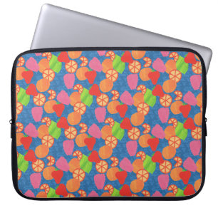 Colourful Summer Fruits Pattern on Deep Blue Laptop Sleeve