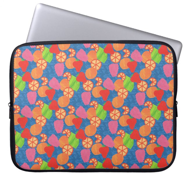 Colourful Summer Fruits Pattern on Deep Blue Laptop Sleeve (Front)