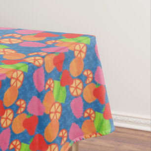 Colourful Summer Fruits Pattern on Deep Blue Tablecloth
