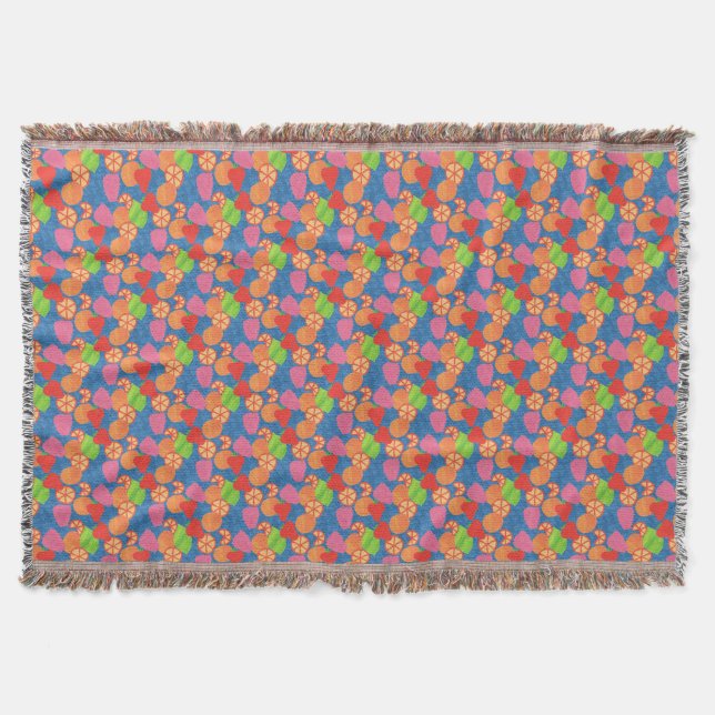 Colourful Summer Fruits Pattern on Deep Blue Throw Blanket (Front)