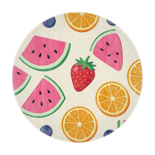 Colourful Summer Fruits Watermelon Orange Cutting Board (Front)
