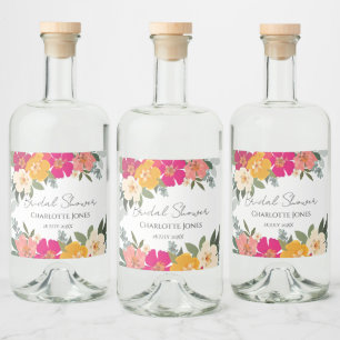 Colourful Summer Garden Bright Floral Bridal Showe Liquor Bottle Label