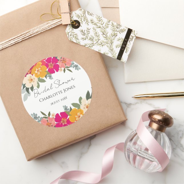  Colourful Summer Garden Bright Floral Bride Showe Classic Round Sticker (Gifting)