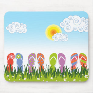 Colourful Summer Garden Flip Flops Fun In The Sun Mouse Mat