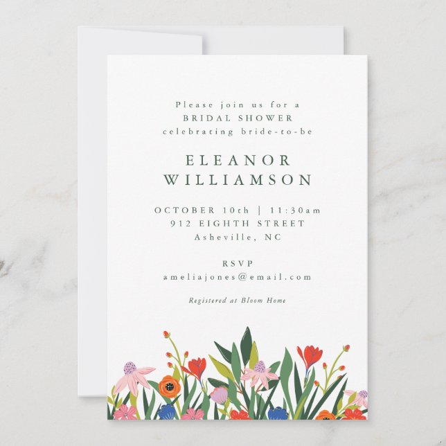 Colourful Summer Garden Floral Bridal Shower  Invitation (Front)