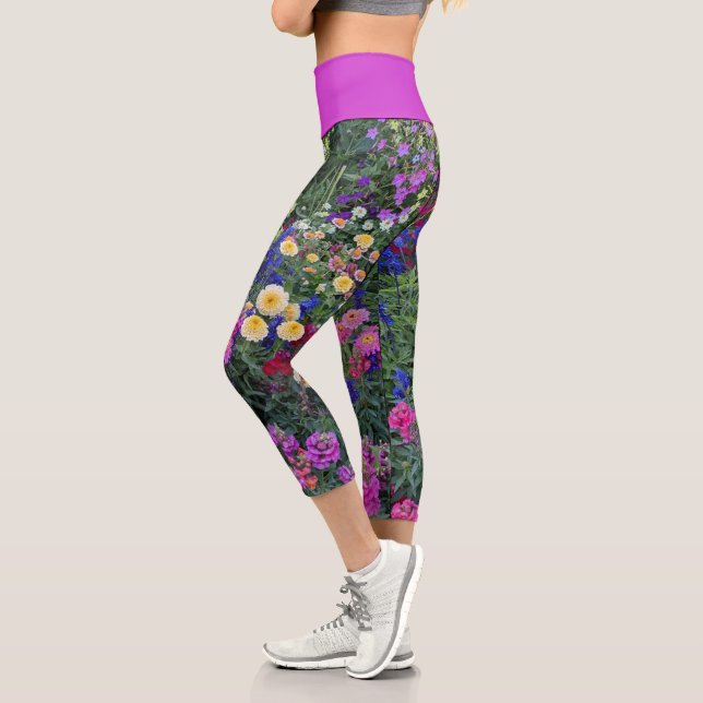 Colourful Summer Garden Floral Capri Leggings (Left)