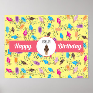 Colourful Summer Ice Cream Ice Pop Birthday Party Poster