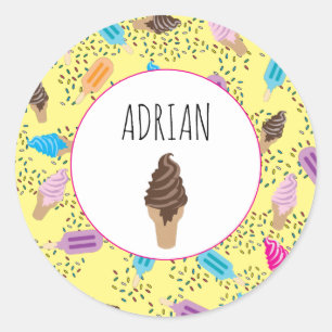 Colourful Summer Ice Cream Ice Pops Pattern Classic Round Sticker