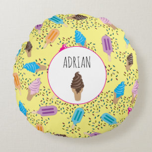 Colourful Summer Ice Cream Ice Pops Pattern Round Cushion