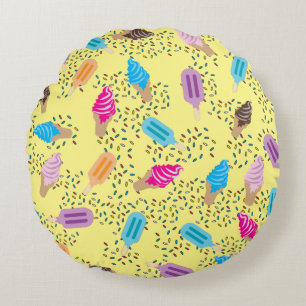 Colourful Summer Ice Cream Ice Pops Pattern Round Cushion