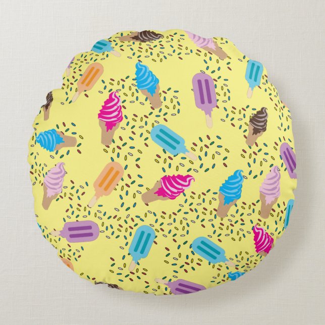 Colourful Summer Ice Cream Ice Pops Pattern Round Cushion (Front)