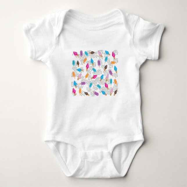 Colourful Summer Ice Cream Pattern Baby Bodysuit (Front)