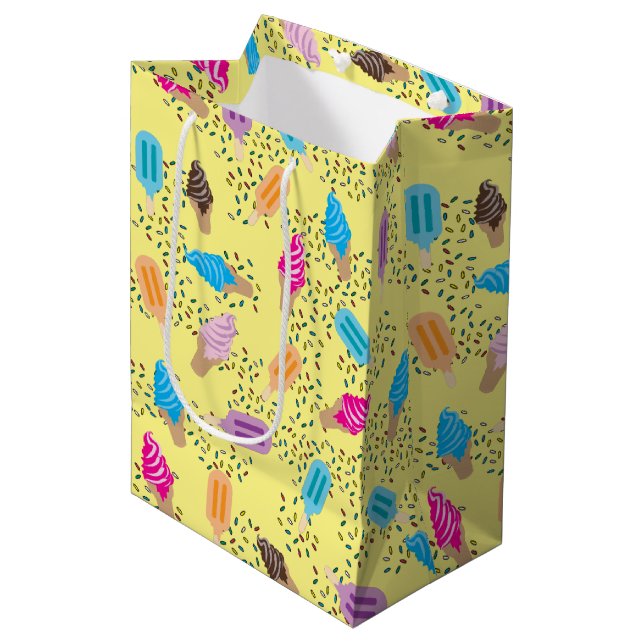 Colourful Summer Ice Cream Pattern Medium Gift Bag (Front Angled)