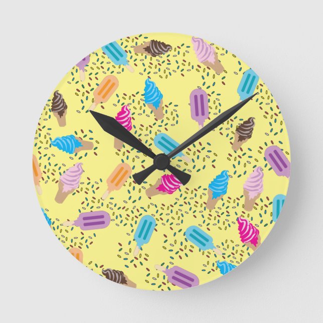 Colourful Summer Ice Cream Pattern Round Clock (Front)