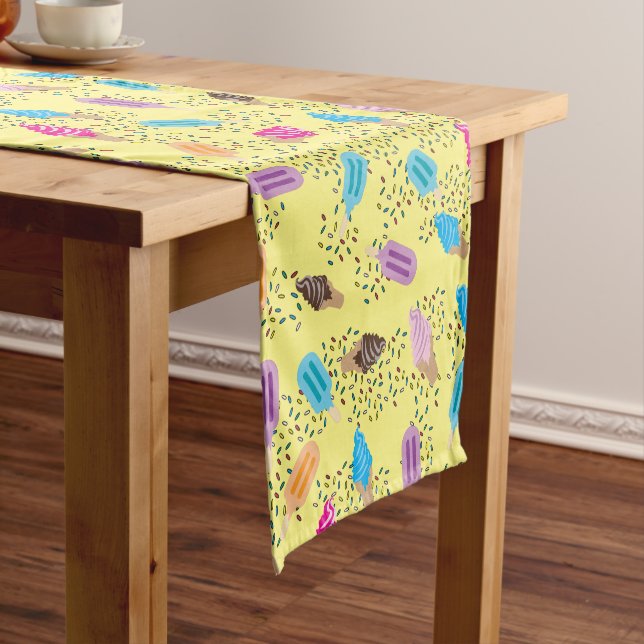 Colourful Summer Ice Cream Pattern Short Table Runner (In Situ)
